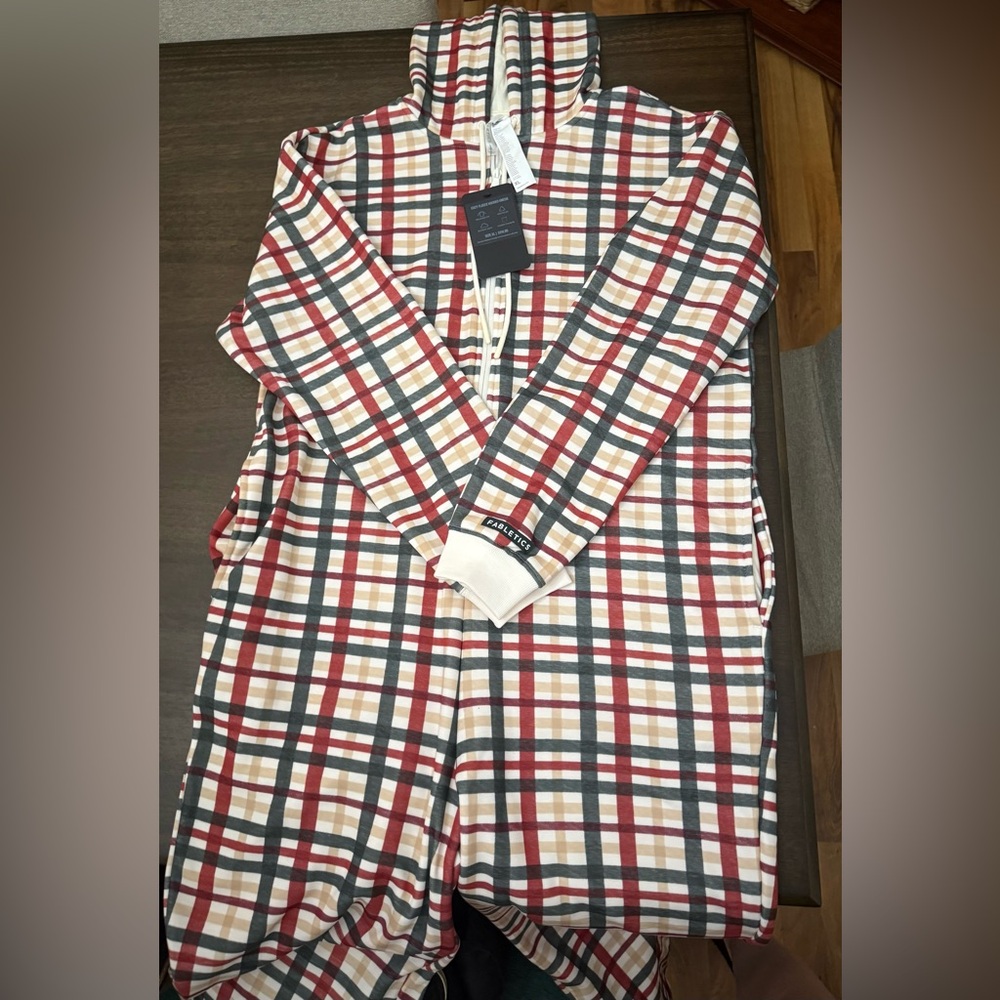Fabletics Red, Cream & Gray Plaid Zip Romper